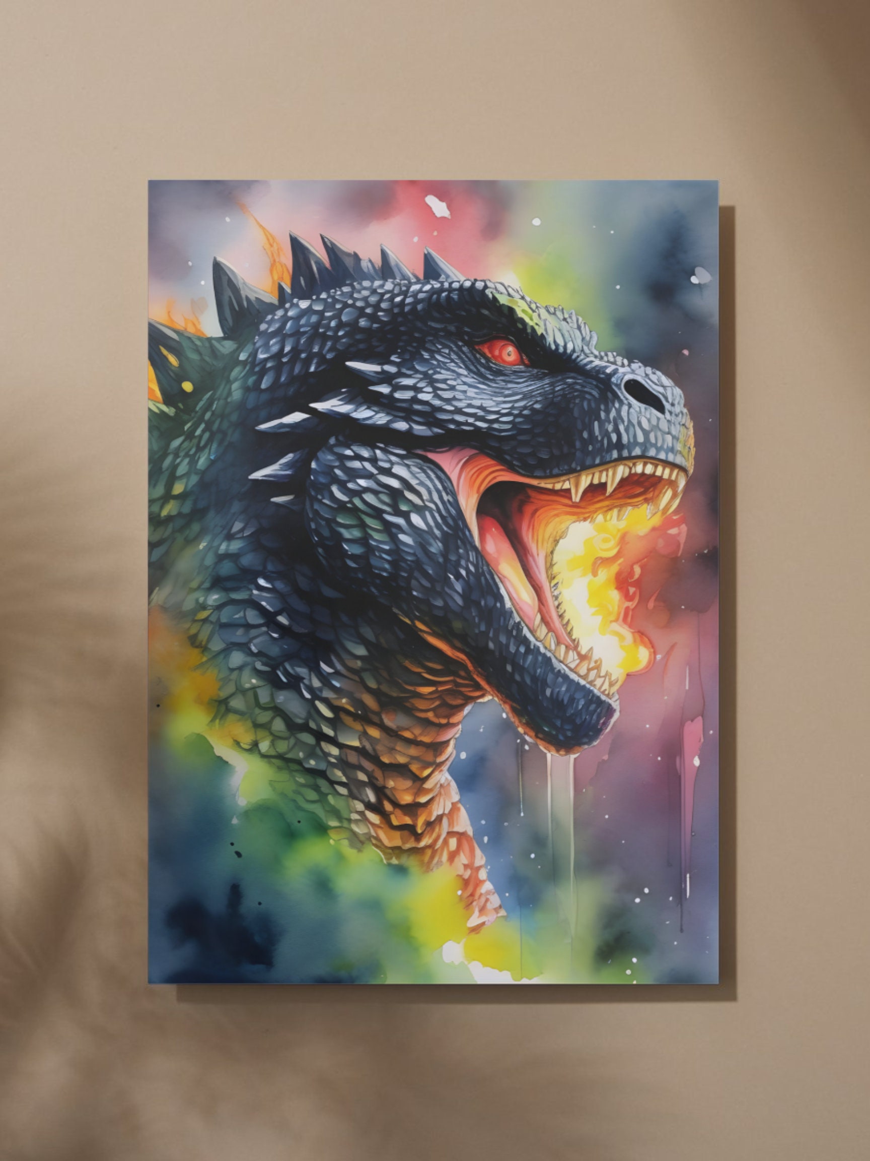 Watercolor Godzilla Kaiju Artwork PRINTABLE Artwork Set of 4 DIGITAL