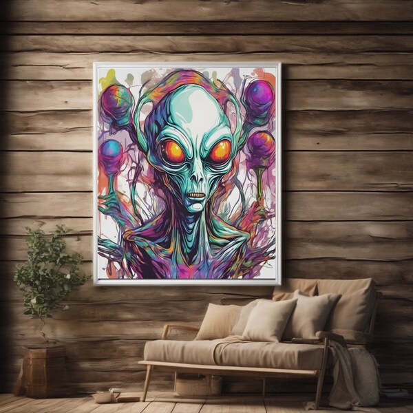 Urban Aliens #1 - Set of 4 | Alien PRINTABLE artwork for Alien lover gift ideas | Creepy Eerie Artwork | Modern Decor | Alien PNG