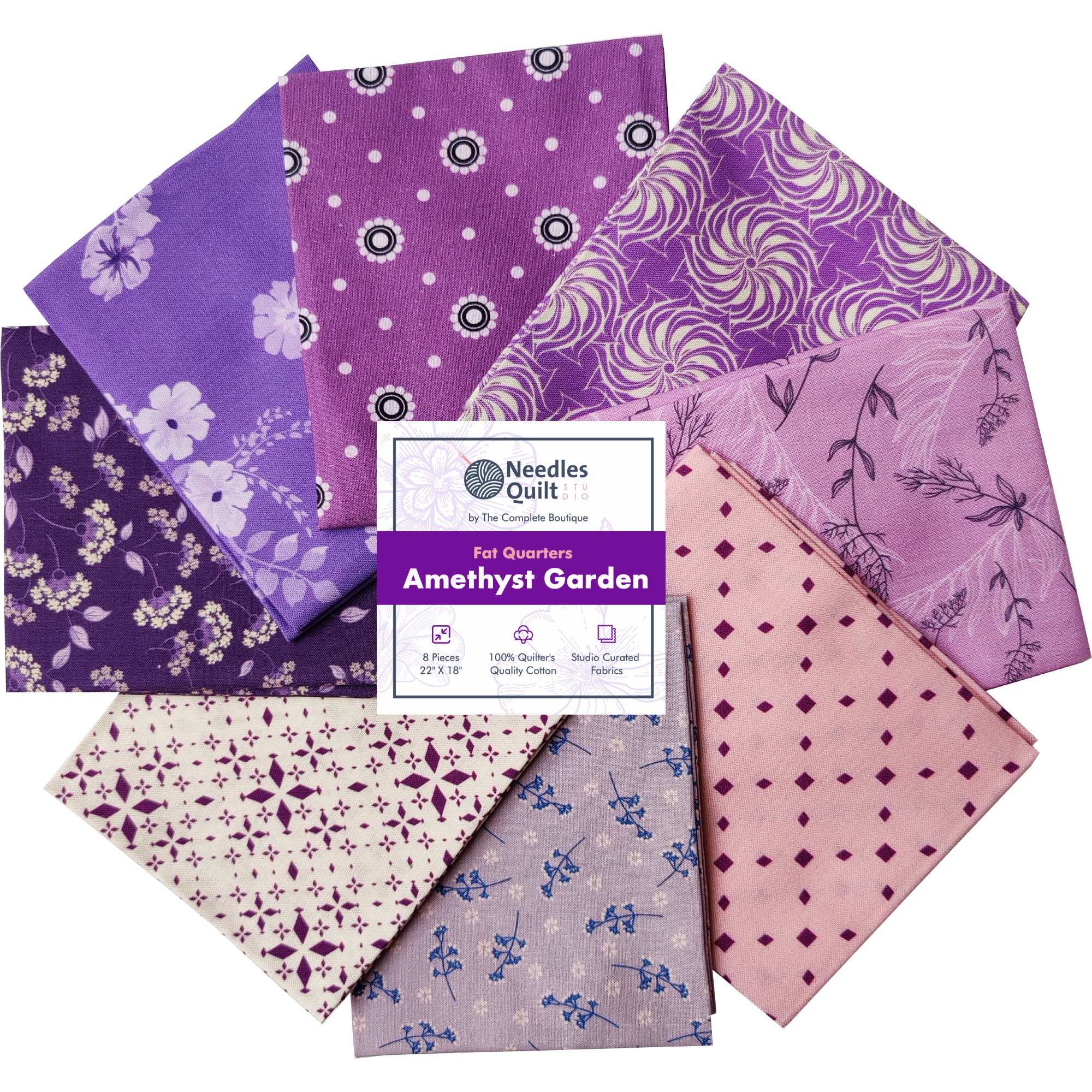 Needles Quilt Studio 8 Fat Quarters 22 X 18 Cotton Quilting Fabric Bundles  Quarter Yard Material for Sewing & Quilters 