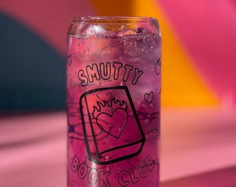 Smutty book club tumbler, Libbey glass, iced coffee, glass can, custom creations, reusable cup, Gift for book lovers, smut lover, bookish