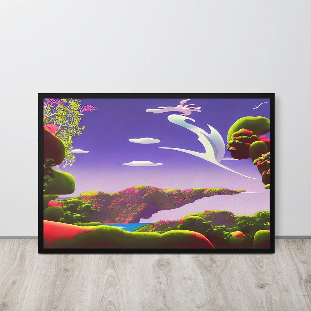 Surreal Fantasy Landscape Wall Art Framed Digital Print 70's Fantasy