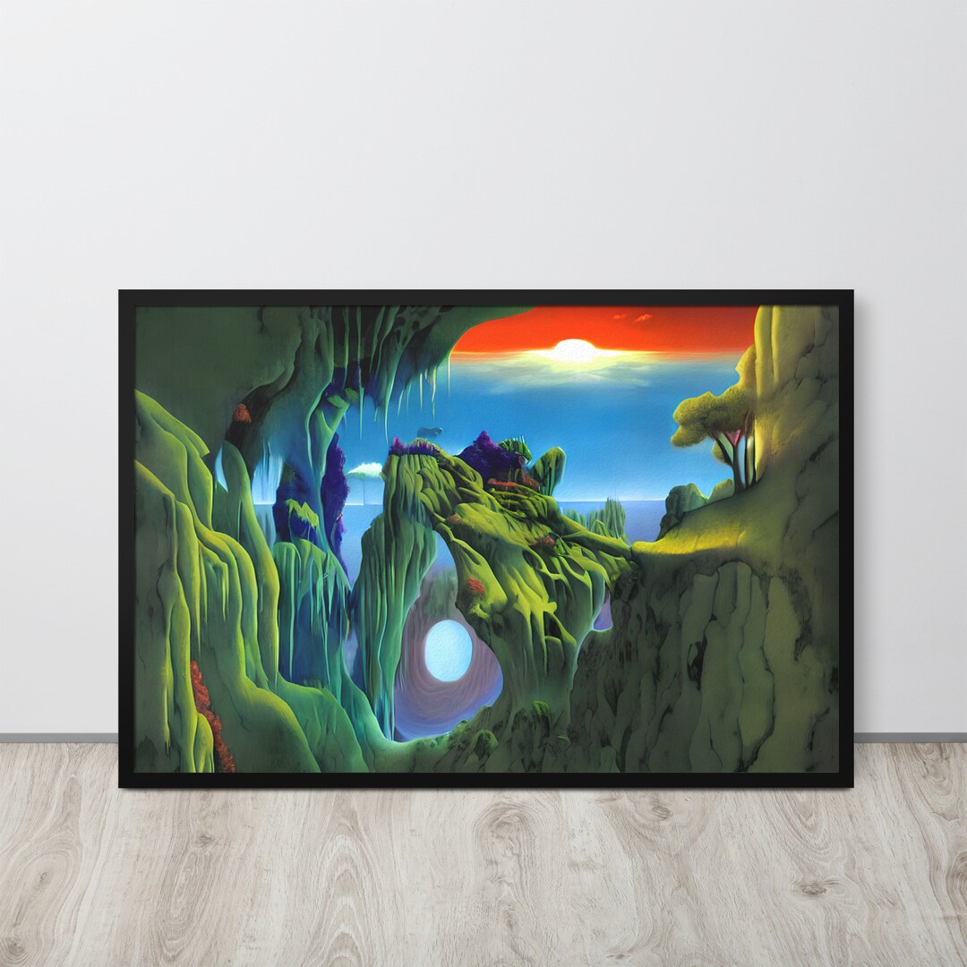 Surreal Fantasy Landscape Wall Art Framed Digital Print 70's Fantasy