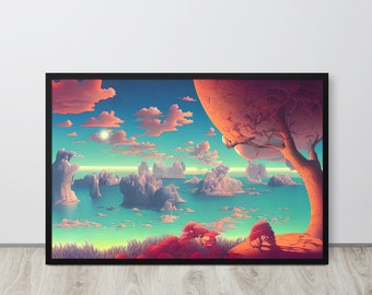 Surreal Fantasy Landscape Wall Art | Framed Digital Print | 70's Fantasy Sci fi Art | Living Room Decor | Home Decor | MysticDreamLands 14