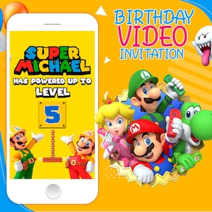 Super Mario-geanimeerde videoverjaardagsuitnodiging met muziek (digitale mp4-download)