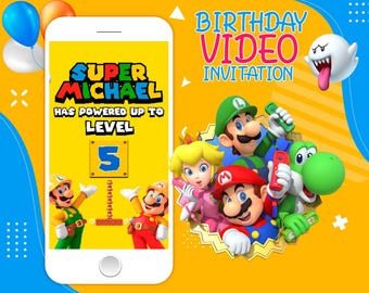 Super Mario Animated Birthday Video Invitation with Music (MP4 Digital Download
