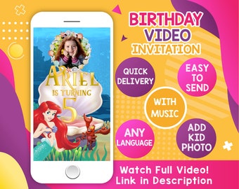 Little Mermaid Animated Birthday Invitation with Music (Digital Download