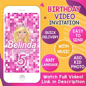 Convite de vídeo, convite animado para festa de aniversário, convite de vídeo para menina, convite rosa, convite de princesa