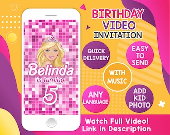 Video Invitation, Birthday Party Animated Invitation, Video Invitation for Girl, Pink Invitation, Princess invitation