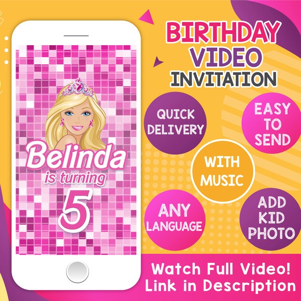 Video Invitation, Birthday Party Animated Invitation, Video Invitation for Girl, Pink Invitation, Princess invitation