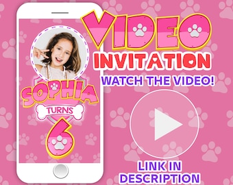 Pink Rescue Pups Birthday Video Invitation: Animated Girl's Party (Digital Download)