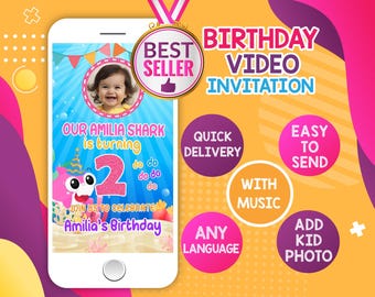 Girl Shark Birthday Video Invitation: Animated Pink E-Invite