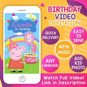 Video Invitation Peppa Happy Pig Birthday Video, Peppa Pig Animated Invitations, Pink Pig Party, Kids Birthday Invite image 1