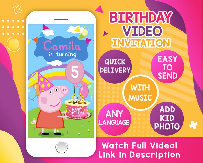 Video Invitation Peppa Happy Pig Birthday Video, Peppa Pig Animated Invitations, Pink Pig Party, Kids Birthday Invite image 1