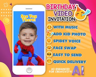 Spiderman Birthday Video Invitation | Face Swap, Spidey Voice (Digital Invite)