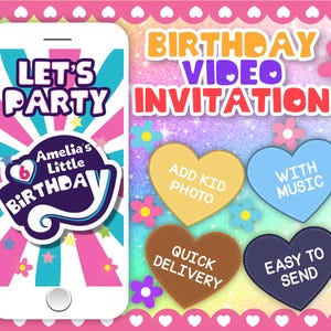 Invito video di compleanno per amici pony magici / Invito digitale per ragazze / che amano gli arcobaleni, l'amicizia e l'avventura