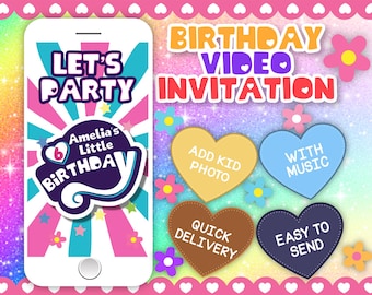 Pony and Unicorn Birthday Video Invitation, Animated Party Invite (Digital Evite)
