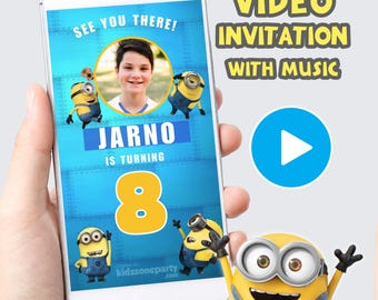 Minions Birthday Video Invitation | Editable Canva Template | Minion Party Digital Invite