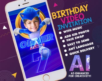 Sonic The Hedgehog birthday invitation VIDEO (Any age), Face Swap, knuckles, Phone invitation