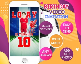 Liverpool Birthday Video Invitation, Personalized Football Theme (MP4)