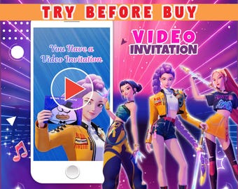 Demon Hunters birthday party video invitation, Try before you buy, KPop digital animated invite for mobile (Digital Download)