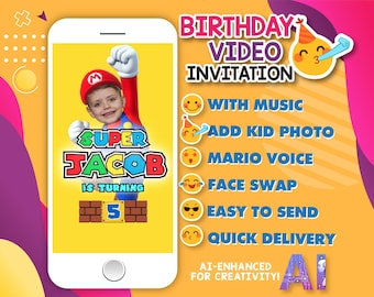 Super Mario Animierte Einladung mit Musik, Super Mario Video einladen, Super Mario Geburtstagseinladung, Super Mario Videoeinladung