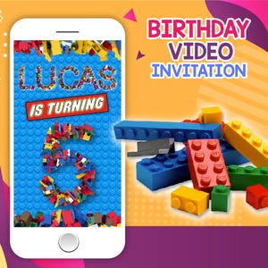 Invito video di compleanno a tema Building Blocks, invito animato, festa a tema Building Blocks