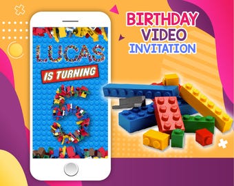Building Blocks Birthday Video Invitation: Animated Party Invite (Digital Download