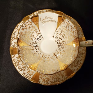 Queen Ann Gold Lace Anniversary teacup and saucer