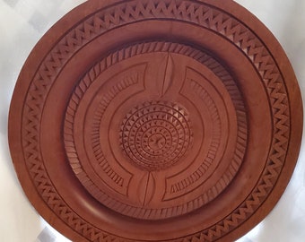 1970s Intricate Hand Carved Wooden Wall Plate