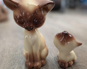 Vintage Collectible Siamese Cat Ceramic Figurines Signed Mid Century Kitty Set