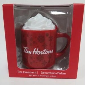 Tim Hortons Ornament 2021 Limted Edition coffee Hot chocolate Mug Whipped Cream