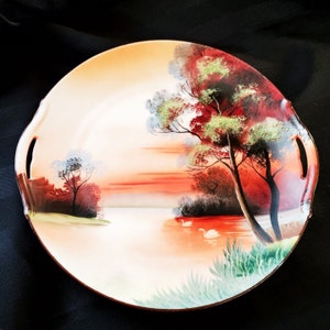 Antique Noritake Hand Painted Art Plate Swan Lake Decorative Dish