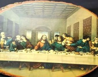 Vintage rustic art plaque - last supper