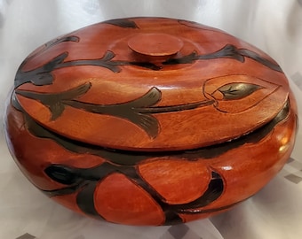 Haitian hand painted wood bowl and lid