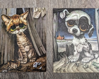 Vintage Gia Wende Big Eyes Gig Pity Puppy Dog Art on Board