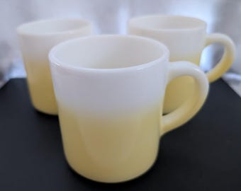 Vtg Hazel Atlas Yellow Ombre Coffee Cup White Milk Glass MCM