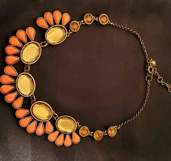 Beautiful J Crew coral and amber costume necklace - image 1