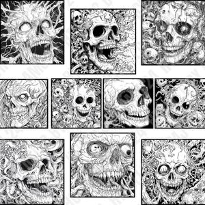 Coloring Pages - 10 sheets - Skulls Collection, Halloween