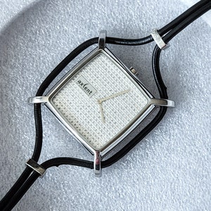 1990s Rare Vintage &quot;Snowflake&quot; Watch by AXCENT of Scandinavia. Stainless-steel Pavé Crystals Face, Leather Band Strap, 5 ATM Water Resistant