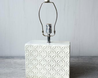 White Ceramic Table Lamp, Geometric Embossed, Modernist Style