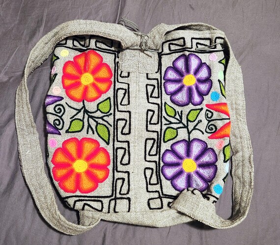 Handmade Embroidered Wool Backpack, Floral Appliq… - image 10