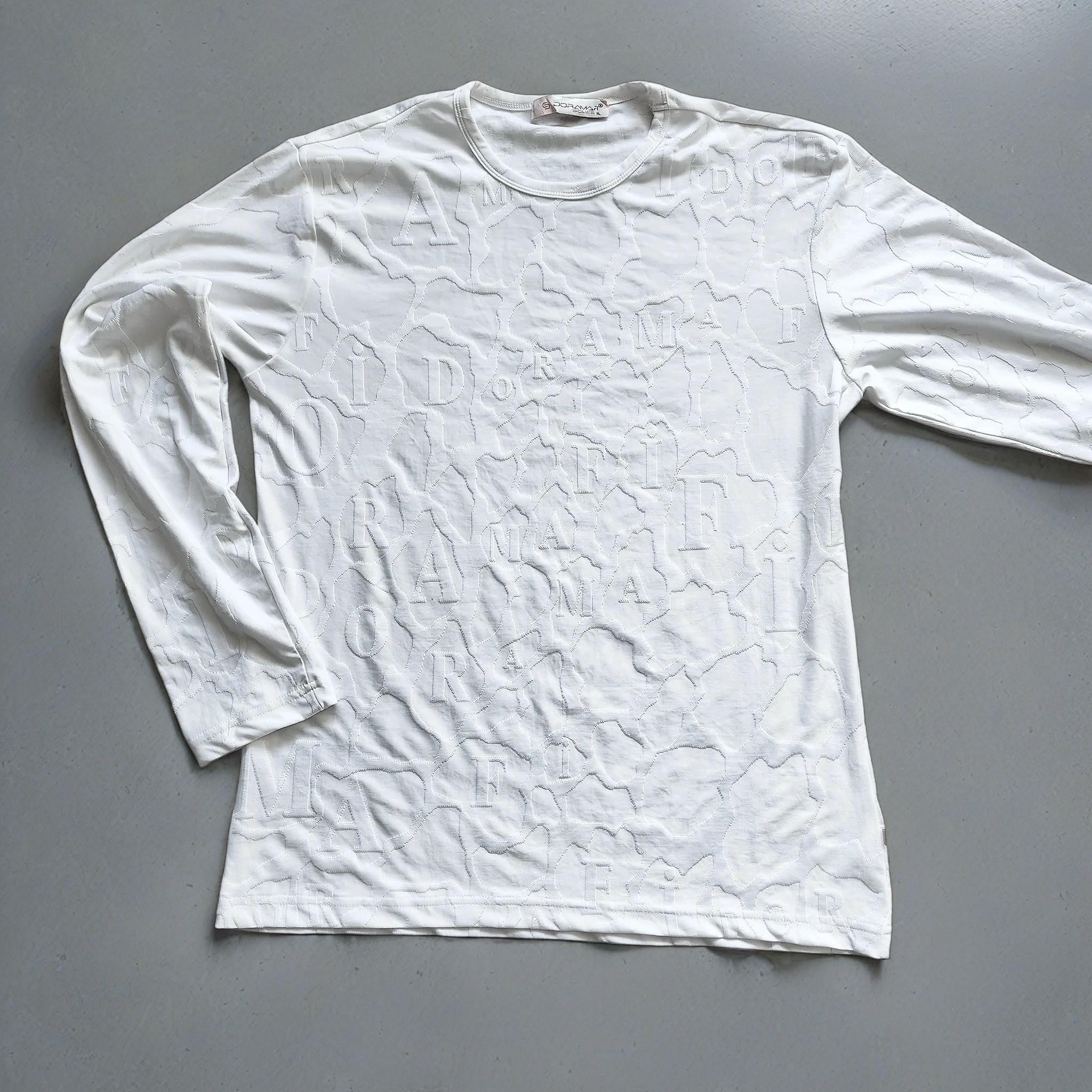 Y2K Embossed Long Sleeve Shirt, White Viscose Top, Unworn Vintage