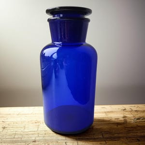 Apothecary Jar: Whooping Foot Tall Cobalt Blue Glass Canister with Lid