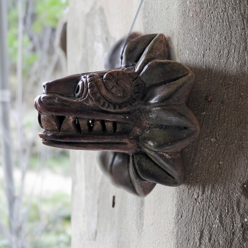 Aztec Quetzalcoatl Wall Mask, Ceramic Feathered Serpent Head, Tribal ...