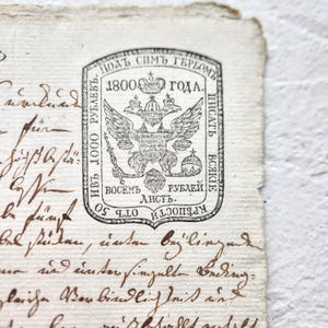 1804 Impero russo e documenti legali antichi tedeschi con filigrane, sigillo ufficiale e timbro imperiale