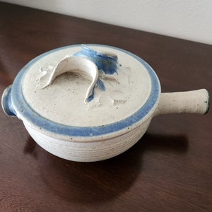 Vintage Ceramic Clay Casserole, Handmade Clay Cooking Pot, Glazed, Heavy Lid with decorative twisted handle, Handle, SIGNED by Artist