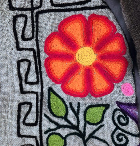 Handmade Embroidered Wool Backpack, Floral Appliq… - image 9