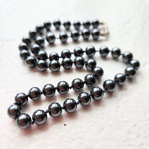 Vintage Natural Hematite Beaded Necklace, 7mm Beads, Grounding & Protective Gemstone Jewelry, Dark Metallic Bead Necklace, Hematite Choker