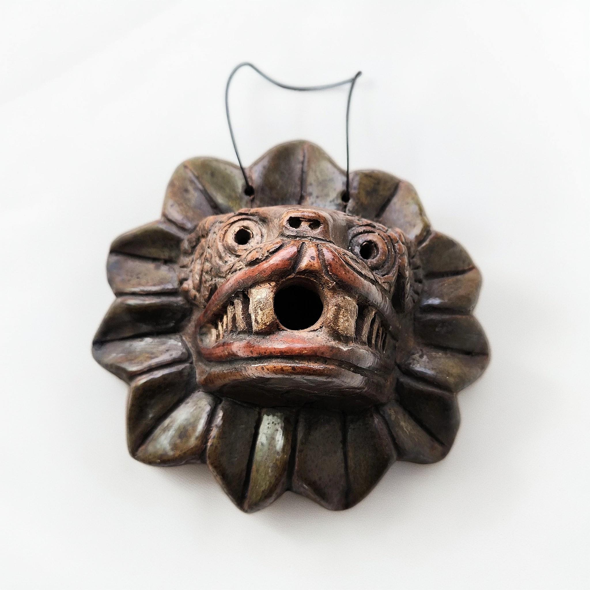 Aztec Quetzalcoatl Wall Mask, Ceramic Feathered Serpent Head, Tribal ...