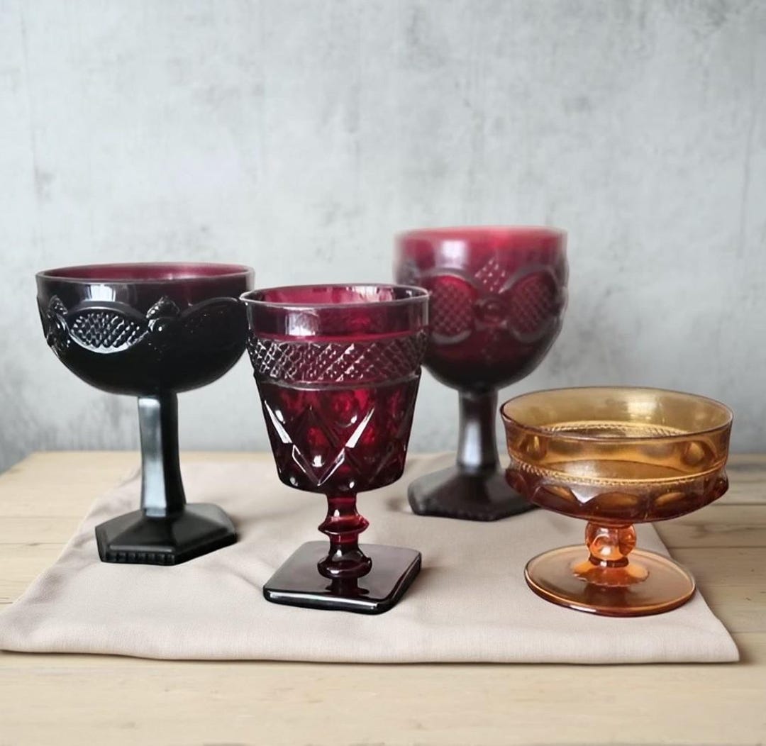 Vintage Avon Cape Cod Ruby Red & Amber Goblet Set - Etsy